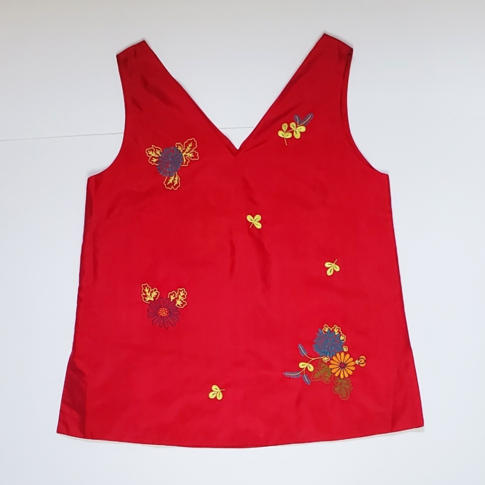 MEGAN PARK Silk Sleeveless Floral Embroidered Top